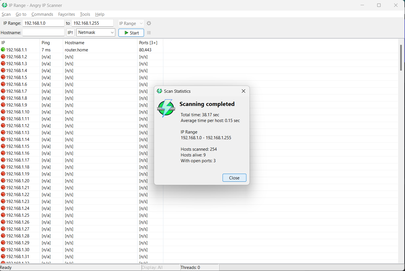Angry IP Scanning Complete